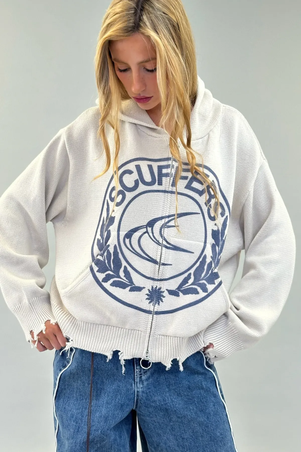 Scuffers Knitwear^CLG Ecru Knit Zipper