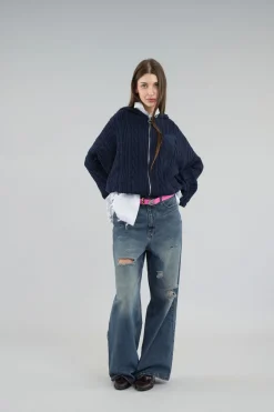 Scuffers Knitwear^Latte Navy Zipper Knit